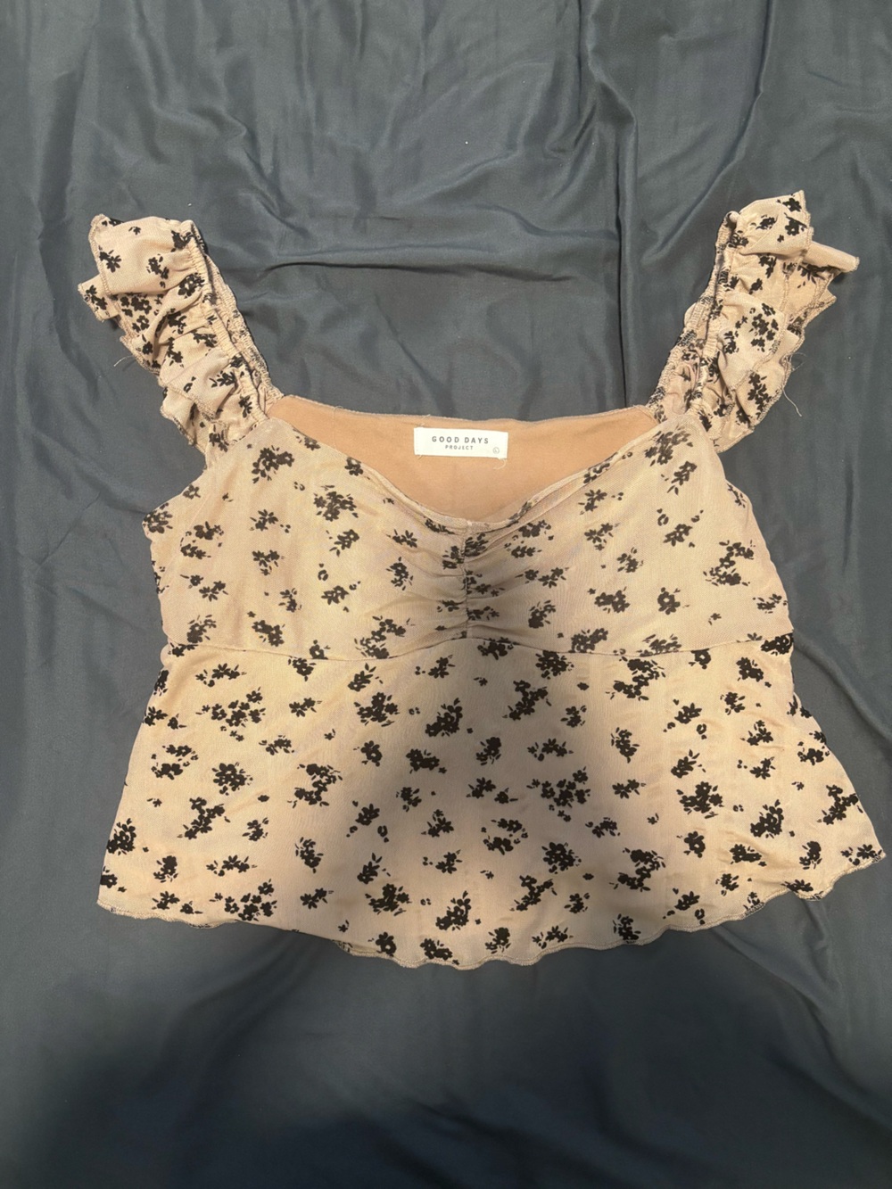 Beige Floral Peplum Crop Top